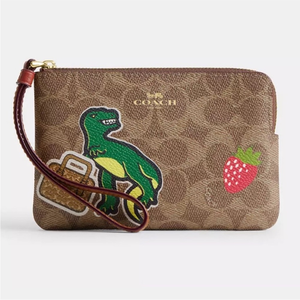 NWT 🦖 Coach Green and Brown Clutch with Dinosaur 🦖